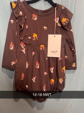 Kyte Baby Brown Mushroom Print Long-Sleeve Bubble Bodysuit - 12-18